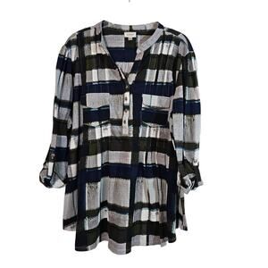 ++sold++ebAvenue plus size 26W 28W knit top plaid popover tunic top black